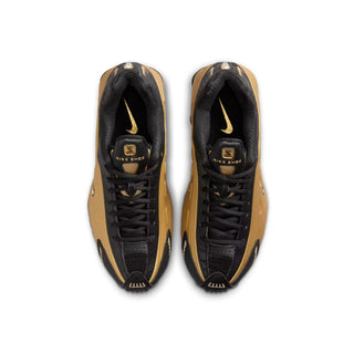 Tenis Mujer Nike Shox R4 Dorado Metalico Negro vista par superior